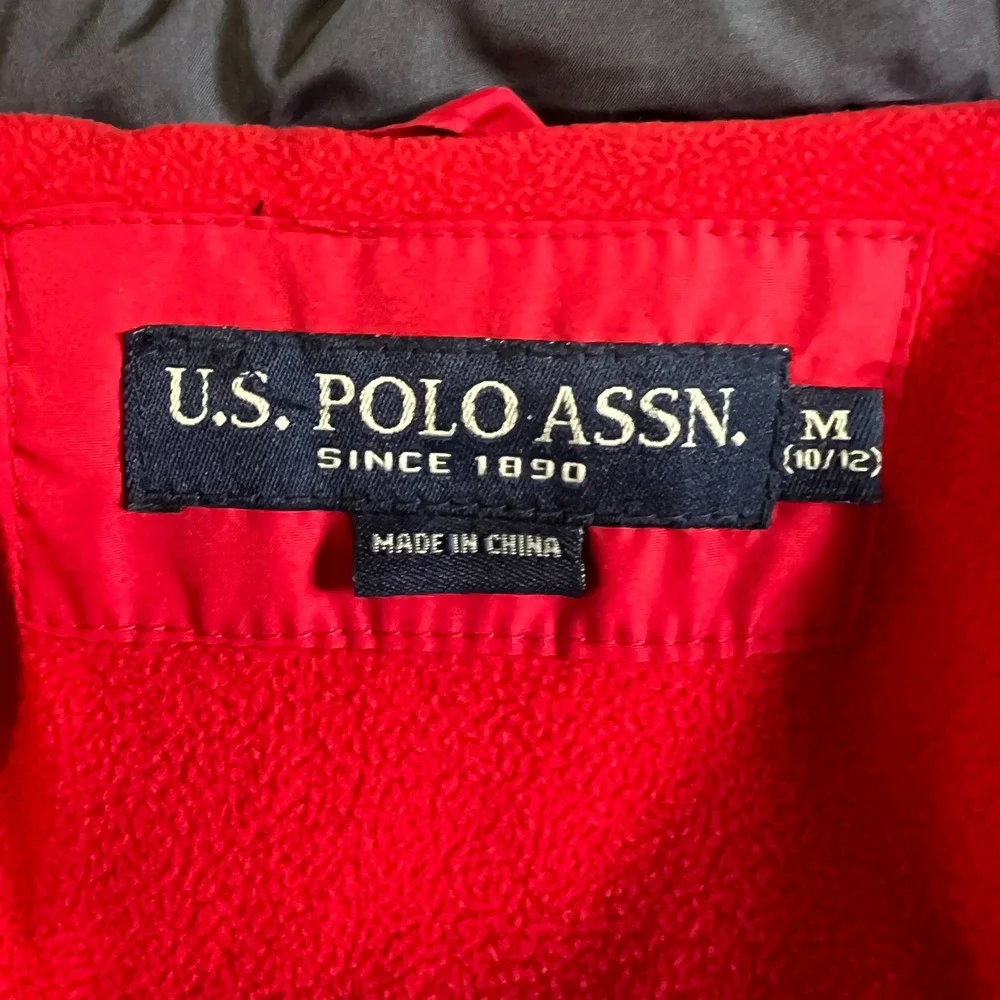 US Polo Assn Puffer Jacket Boys M 10\12 Red Black Hooded Fleece‎ Lined Pony Logo